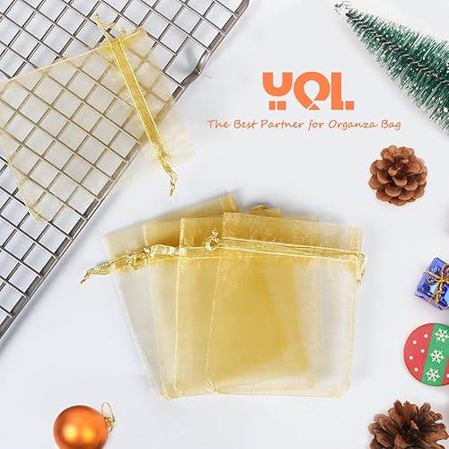 Miniatura 4 de YQL Bolsas de organza de 3 x 4 pulgadas, 100 bolsas pequeñas de organza doradas, bolsas de joyería de organza para boda, fiesta, San Valentín,