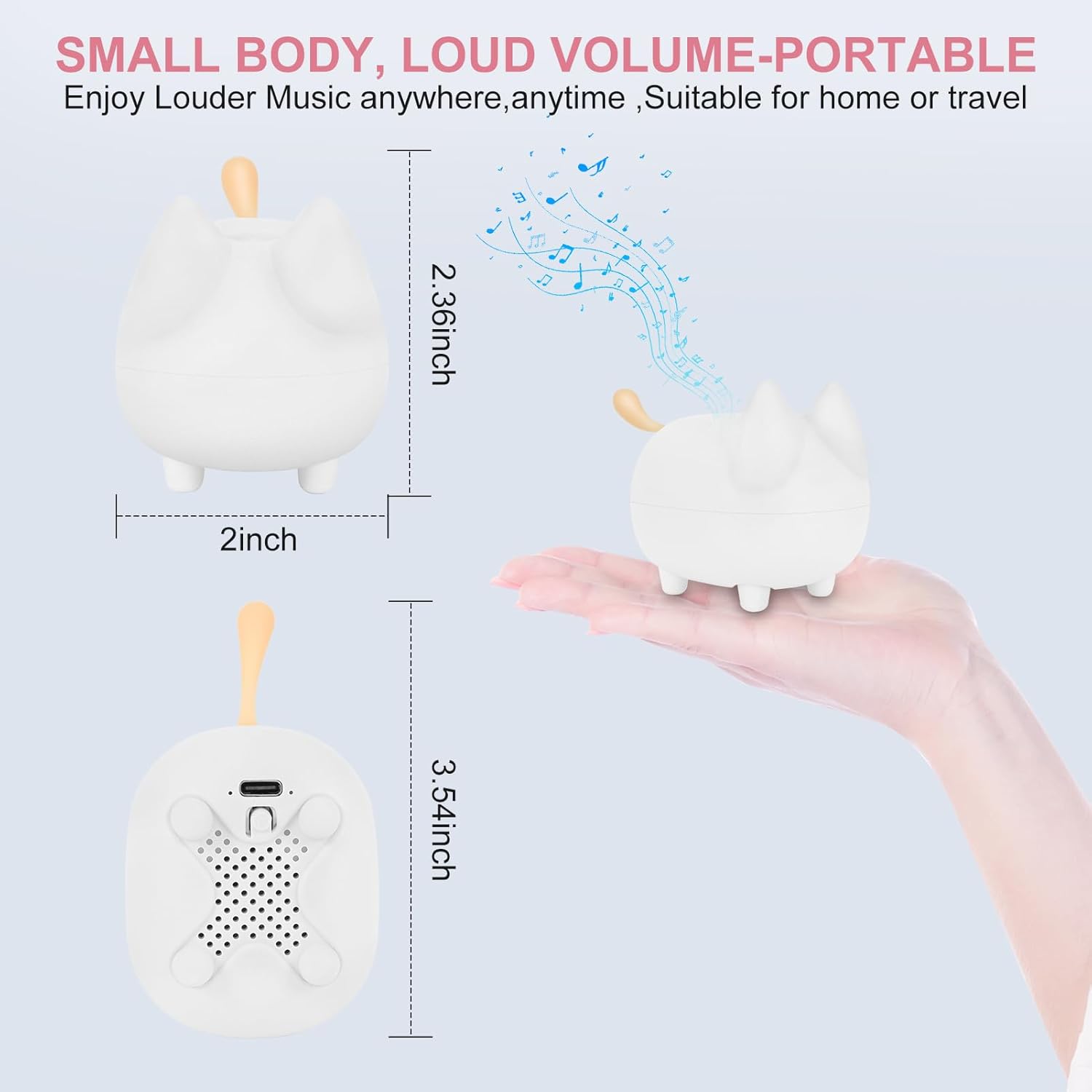 2PCS Portable Bluetooth Speaker, Cute Cat Mini Wireless Speakers with Loud Stereo Sound, Built-in Mic, Super Bass, Dual Pairing,40H Playtime for Android/iOS Devices (White)