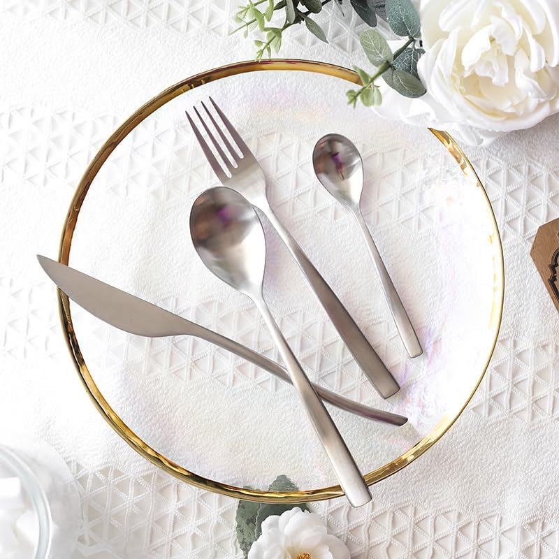 Silverware Flatware Cutlery Set, 4/16/24/32/40/48 Pieces Silver 304 Knife, Fork and Spoon Set Table Knife, Fork and Spoon Stainless Steel Tableware.Gold-48 Pieces for 12 -Rose Gold-48 Pieces for 12