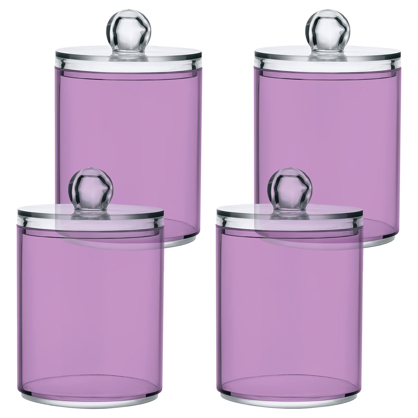 FLildon Lavender Purple Qtip Holder Dispenser, Bathroom Organizer and Storage Containers, 2Pack Clear Plastic Apothecary Jars with Lids for Cotton Ball, Cotton Swab, Floss