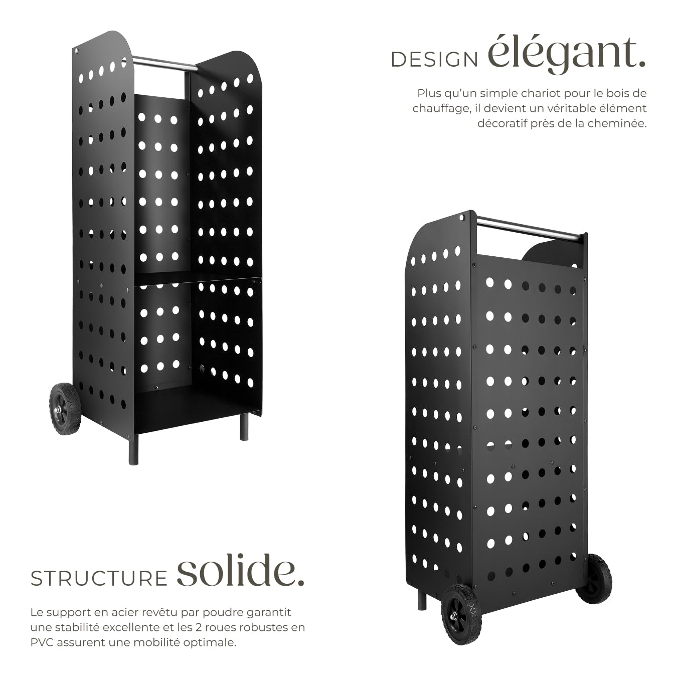 TecTake® Chariot à Bois à Roulettes - Range-Bûches Intérieur - Étagère pour Bois de Chauffage 53,5x41x112 cm - Accessoires pour Cheminée