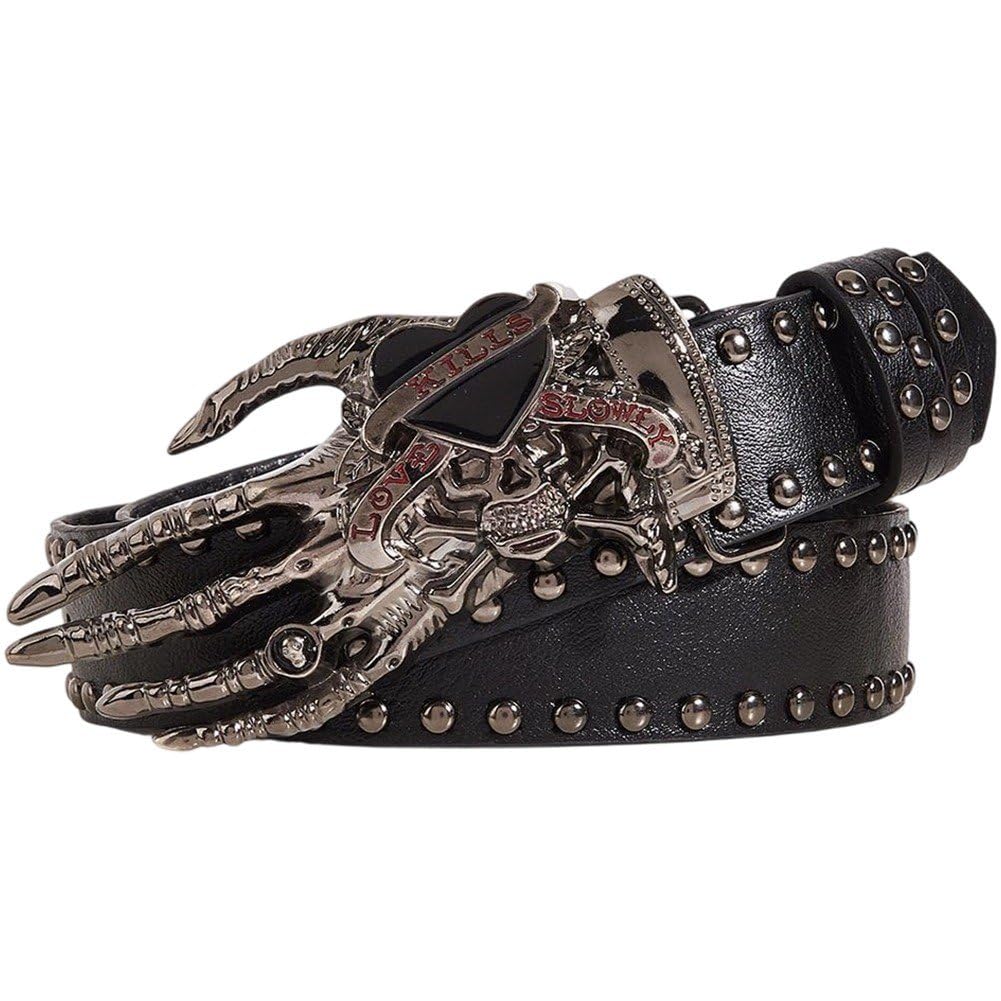 Sanfly Men's Black Punk Rivet Belt, Skull Hand Belt Buckle Decoration, Gothic Y2k Leather Belt Halloween Accessories For Wo's