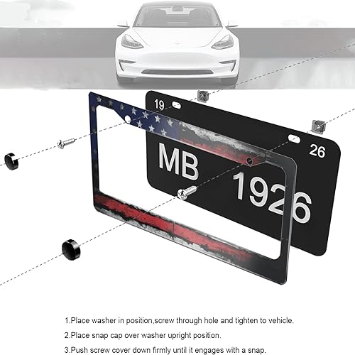 Miniatura 4 de Marco de matrícula patriótico, marco de matrícula retro con bandera estadounidense, marcos decorativos de aluminio para placa de matrícula de metal