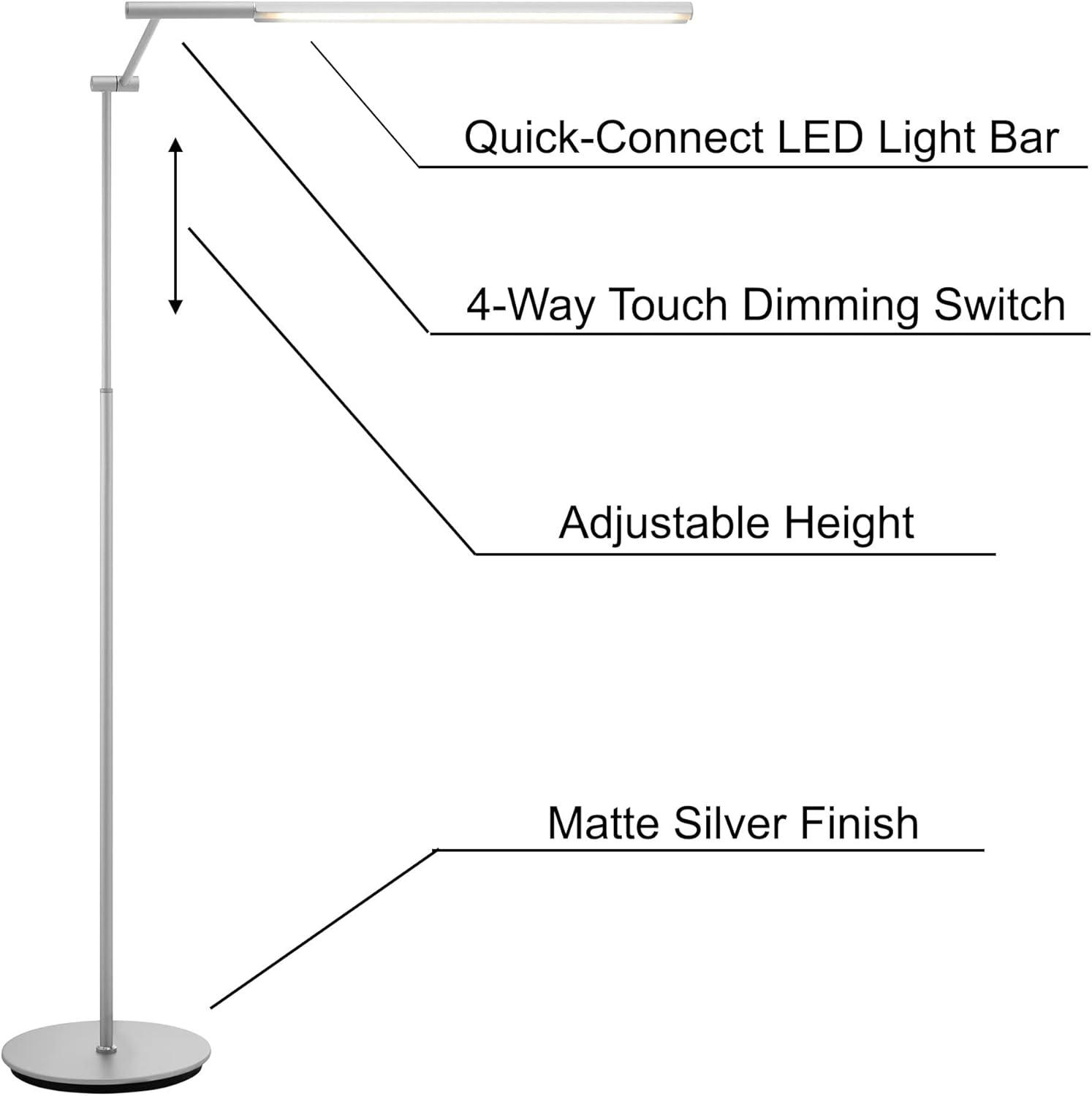 Tilla Black Adjustable Metal LED Floor Lamp with Touch Control