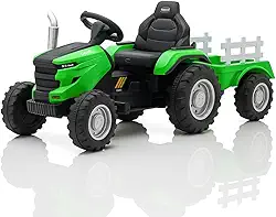 Trator Elétrico Infantil 12V Controle Remoto Som Luz e Carreta (Verde)