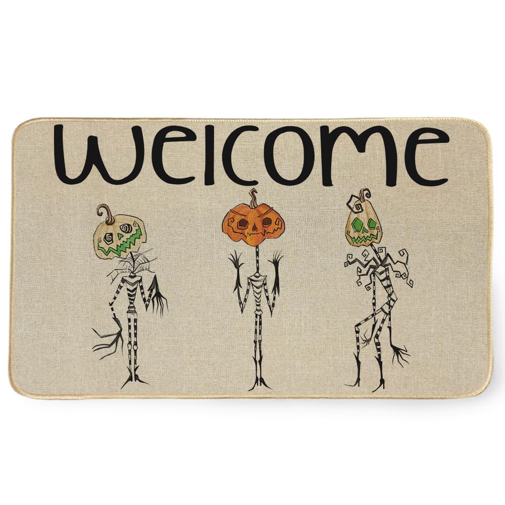 Halloween Door Mat Welcome Seasonal Pumpkin Ghost Decorative Door Mat Non-Slip Rubber Rugs for Indoor Outdoor Entrance Floor Mats 17 x 29 Inch DM091