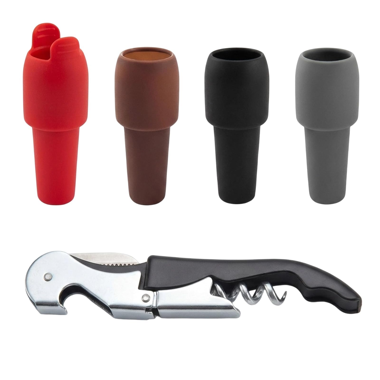 4PCS Bottle Stopper, Wine Bottle Stoppers for Wine Bottles, Prosecco Stopper and Sparkling Wine Stopper Set with Corkscrew Opener, Reusable Wine Preservation Tools for Home Bar Use