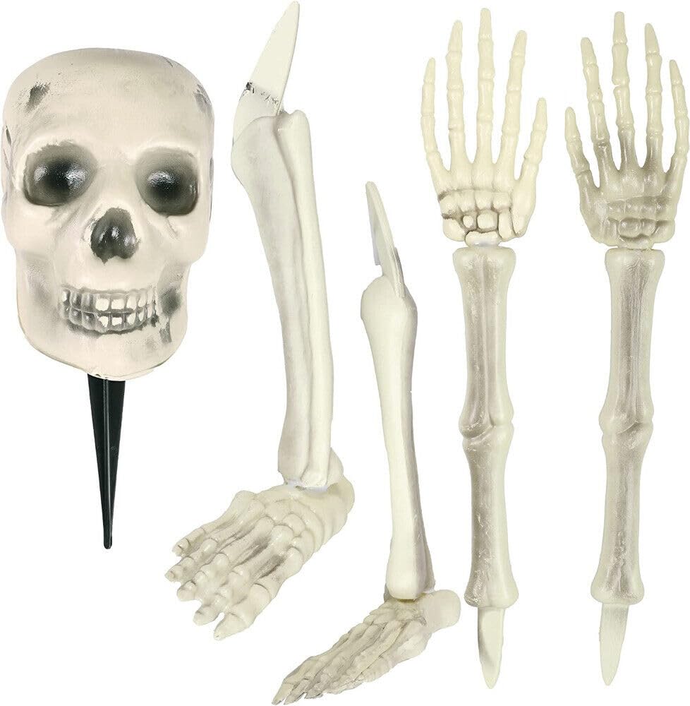 Quickdraw 5pc Buried Skeleton & Skull Bones Garden Prop Grave Stakes Halloween Party Decoration Realistic Bones