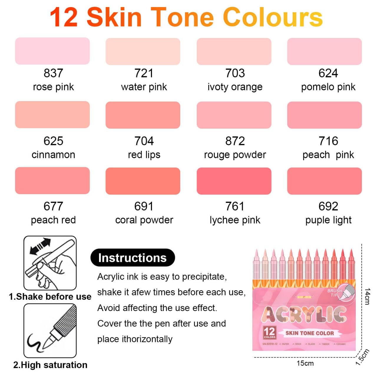Set De 12 Rotuladores Acrílicos Brush Marker | Tonos De Piel Realistas | Punta Pincel Flexible
