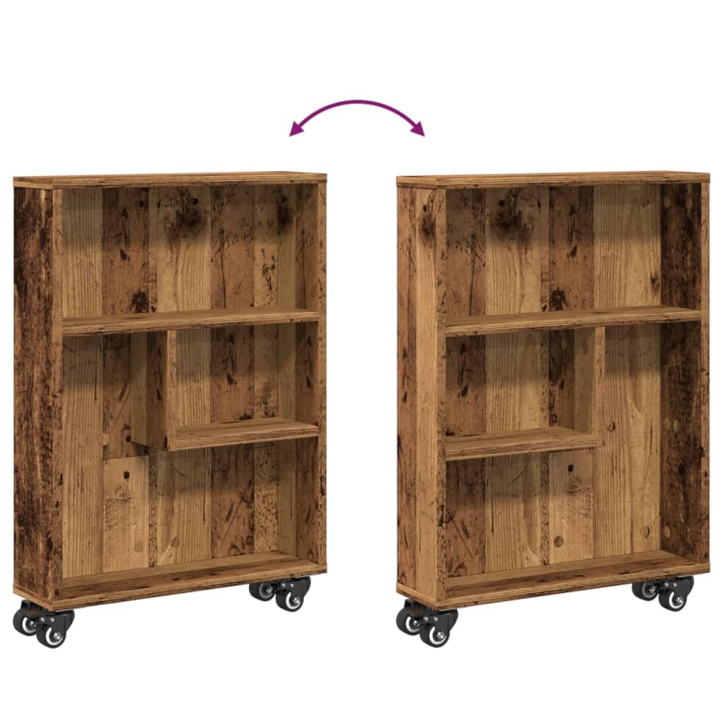 Carro de almacenamiento fino de madera envejecida (48 x 13 x 68 cm, con ruedas bloqueables, para carro de almacenamiento estrecho con ruedas giratorias y carro de cocina estrecho