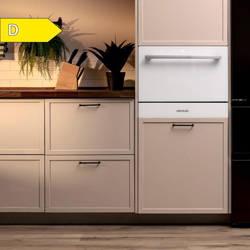 Cecotec Lavastoviglie Compact 6 Posate Bolero Aguazero 2400 White Glass, 1380 W, Finitura vetro bianco, 5 programmi, Controllo pannello touch, Programmabile fino a 24 ore, Child Lock e cestino per