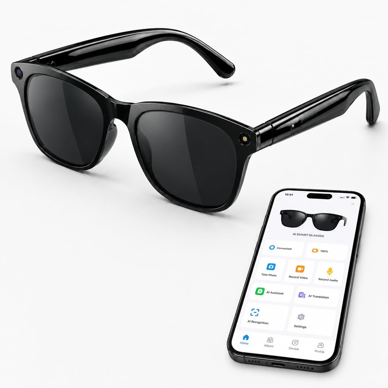 AI Smart Sunglasses with 8MP HD Camera, UV400 Polarized Lens Bluetooth