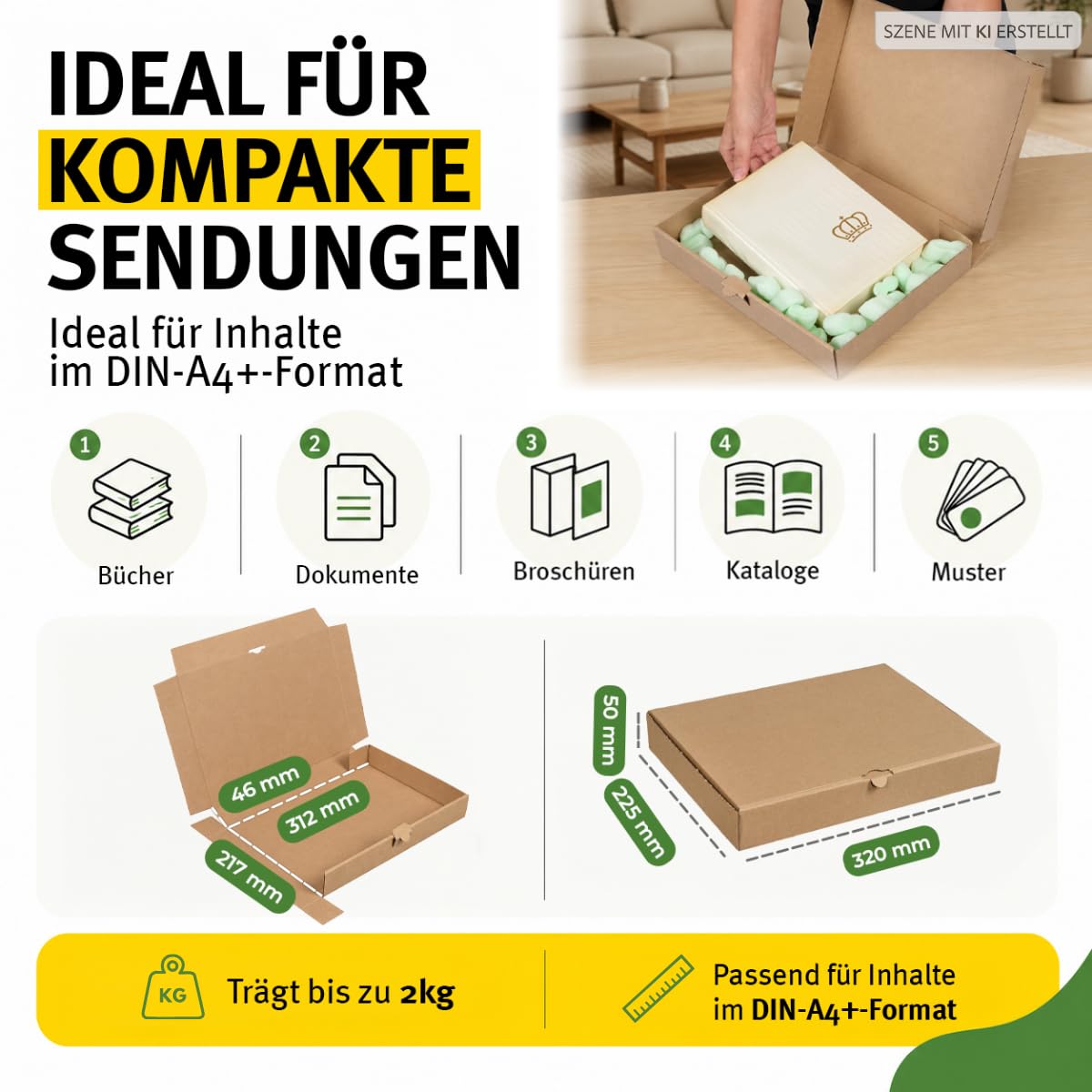 100 cartons Maxibrief, marron, taille et quantité au choix, carton d'expédition, marchandises, envoi de livres, carton postal, Poste DHL Hermes DPD GLS UPS (320 x 230 x 50 mm, marron)