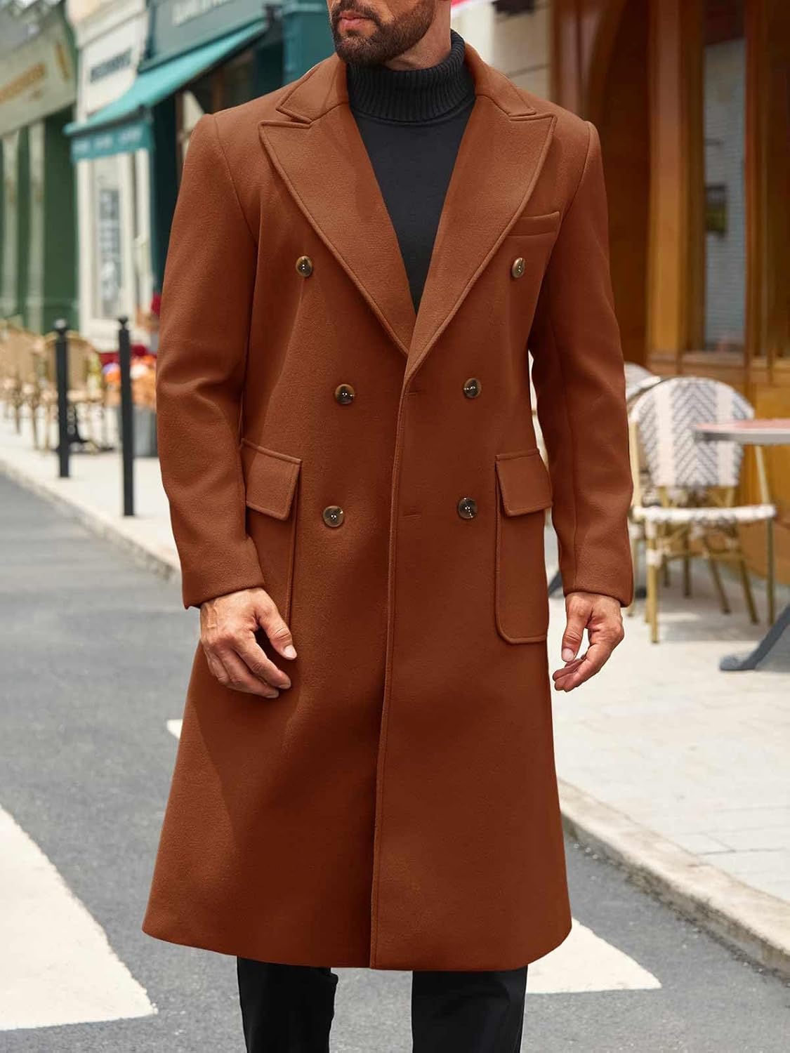 Runcati Mens Wool Blend Casual Trench Coat Notched Collar Lapel Long Jacket Double Breasted Classic Winter Overcoat - Image 4