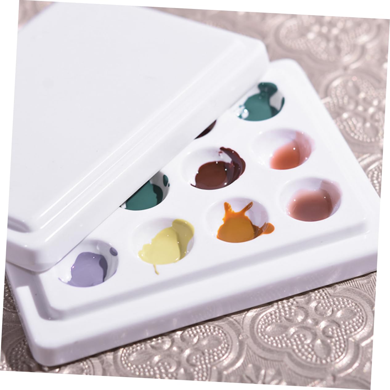 Healvian 2pièces Palette De Mélange De Couleurs Céramique Pour Manucure Compartiments Avec Couvercle Idéale Pour Nail Art Et