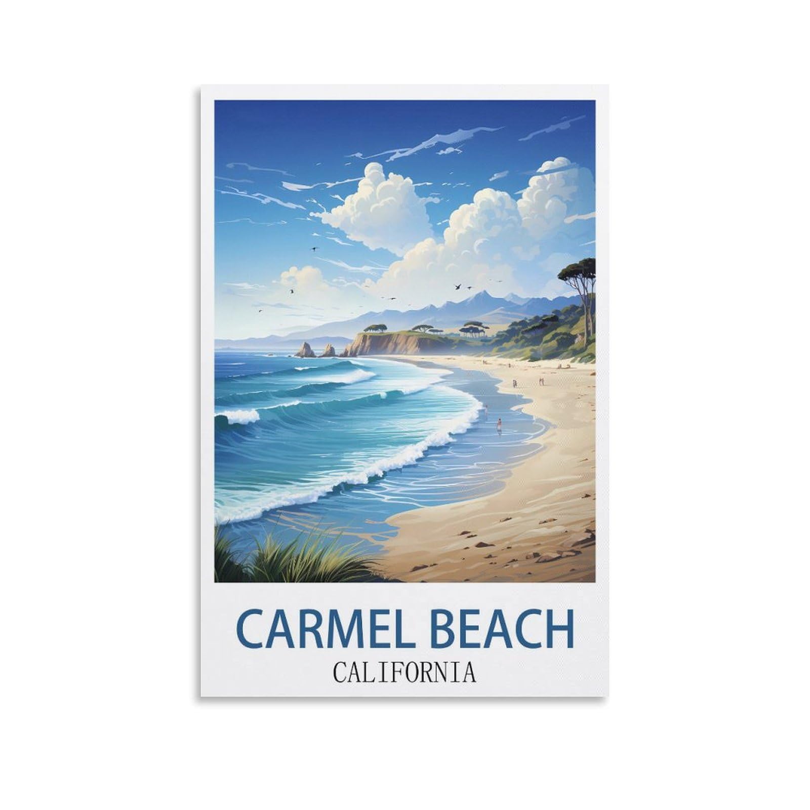 EZMLFA 5D Diamond Art Kits for Beginner,Carmel Beach California,Beginners,DIY Full Round Drill Diamond Dot Gem Art Kits for Adults,Crafts for Decor 40x50cm