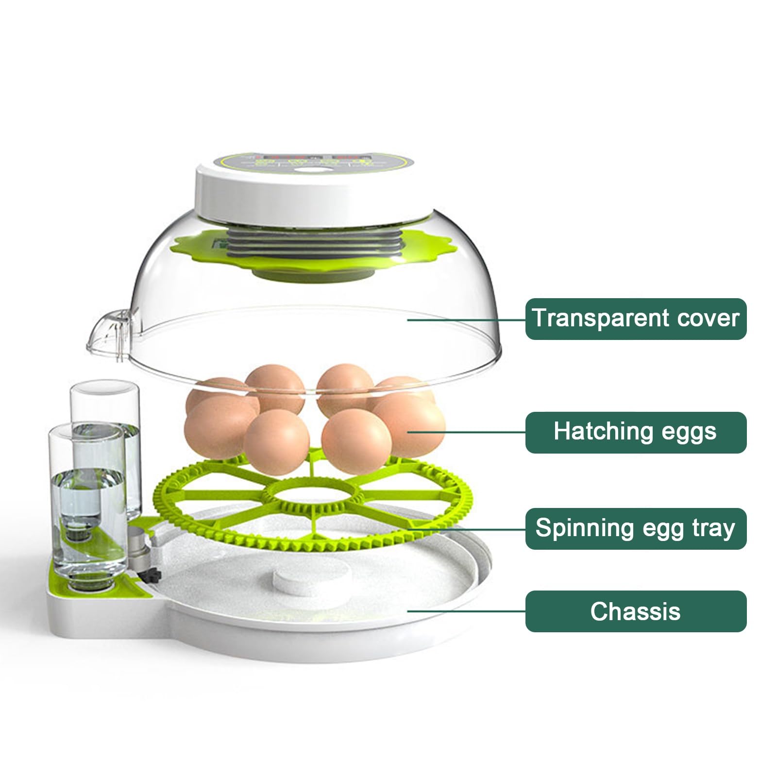 Incubadora de huevos para pollo, pato, ganso, codorniz - Incubadora de giro automático para aves de corral - Sistema eficiente de eclosión de huevos para uso en granja y entusiastas