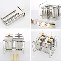 Vista 3 de Kit de moldes de paletas de hielo de acero inoxidable, 6 piezas para hacer paletas de hielo con bandeja que incluye 50 palitos de bambú