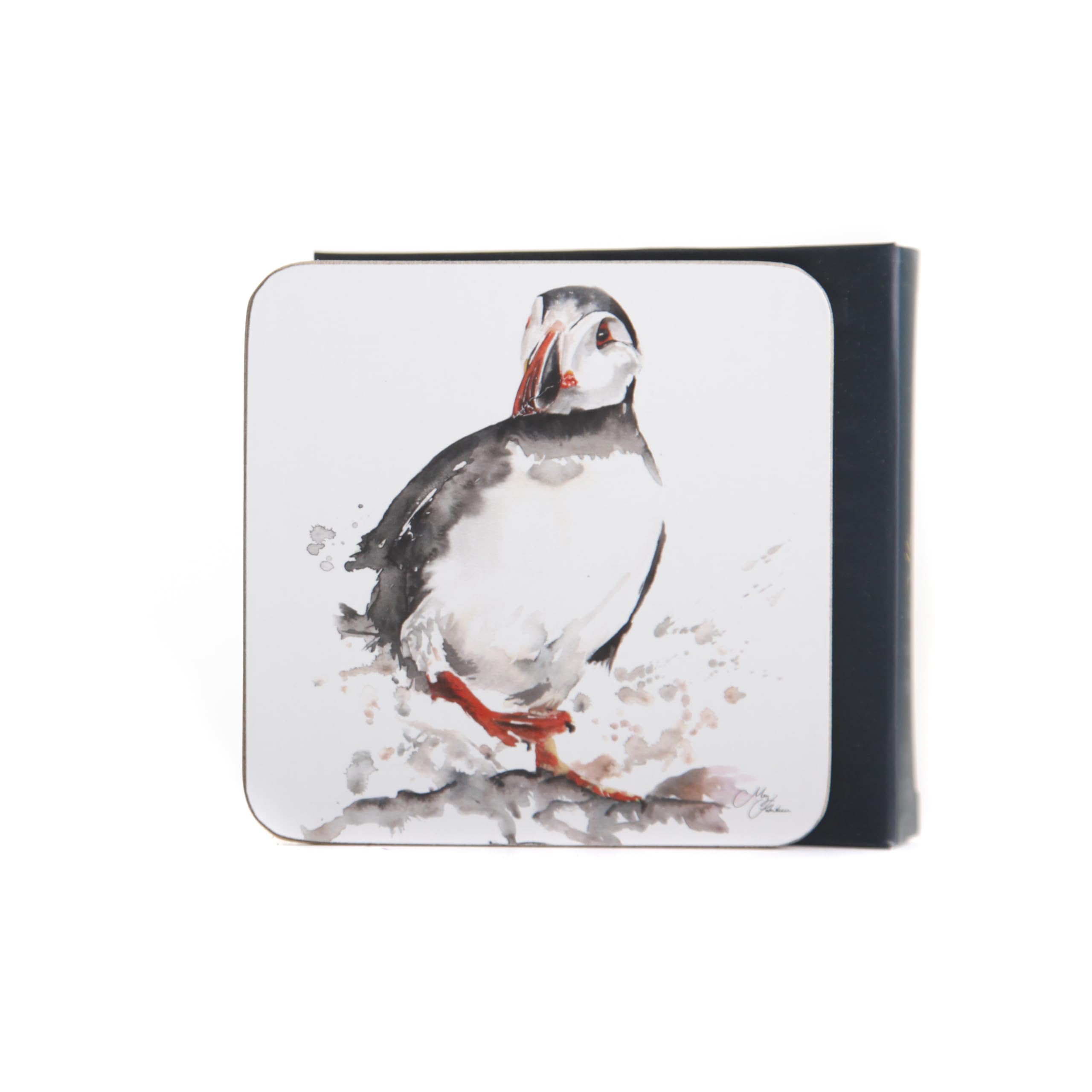 Puffin Watercolour Coaster Set – Set of 4 Matching Coasters by Meg Hawkins