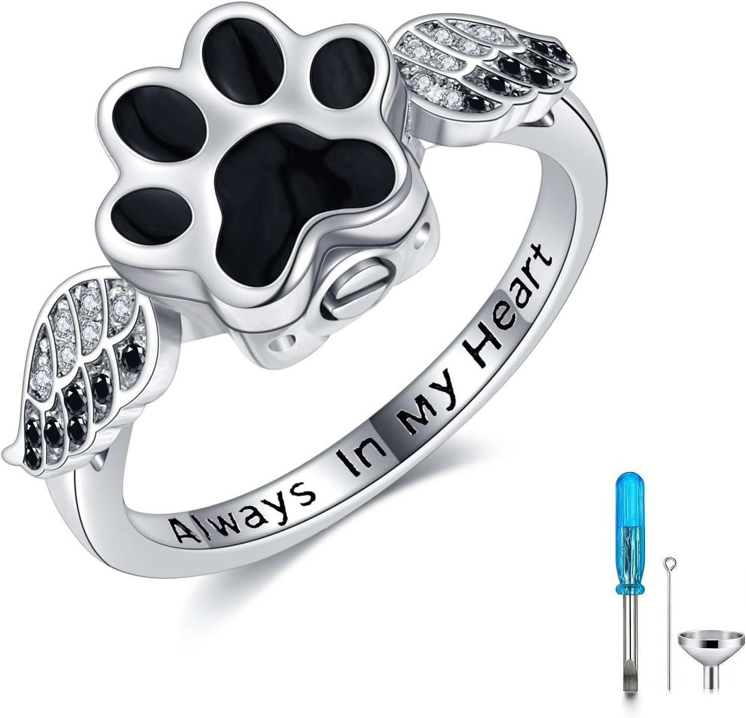 Pet Urn Ring for Ashes 925 Sterling Silver Dog Angel Wings Memorial Keepsake Cremation Jewelry Gifts for Dog Lovers Women