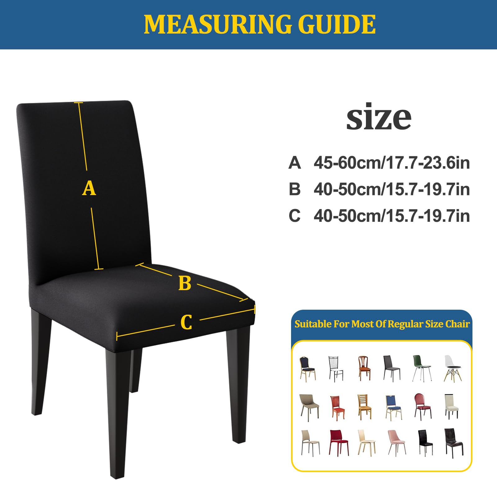 Dioxide Coprisedie con Schienale 4 Pezzi, Sedia Bi-Elastico per Una Misura Universale, Molto Facile da Pulire e Resistente, Coprisedile, Office, Arredamento Ristorante - Nero