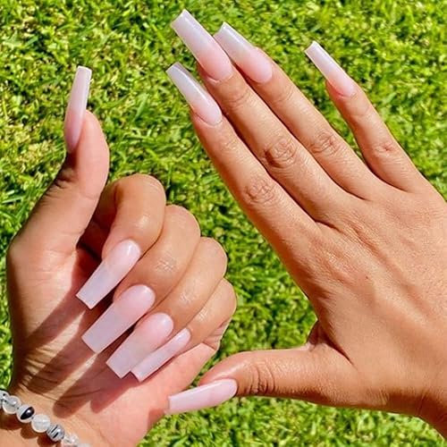 Uñas postizas cuadradas largas a presión, uñas postizas degradadas, acrílicas, puntas de cobertura completa para mujeres y niñas, 24 unidades