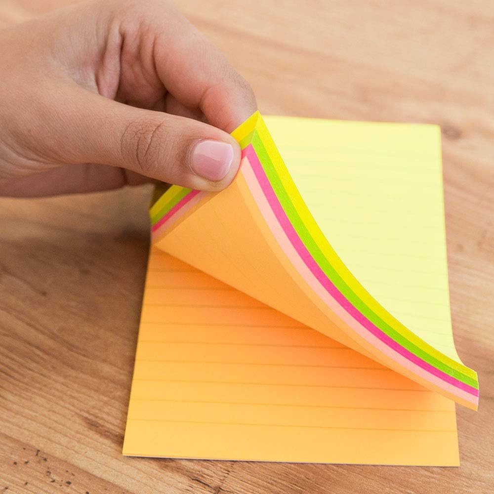 D.RECT Sticky Notes 98 x 150 mm 100 Sheets Neon Colours Lined