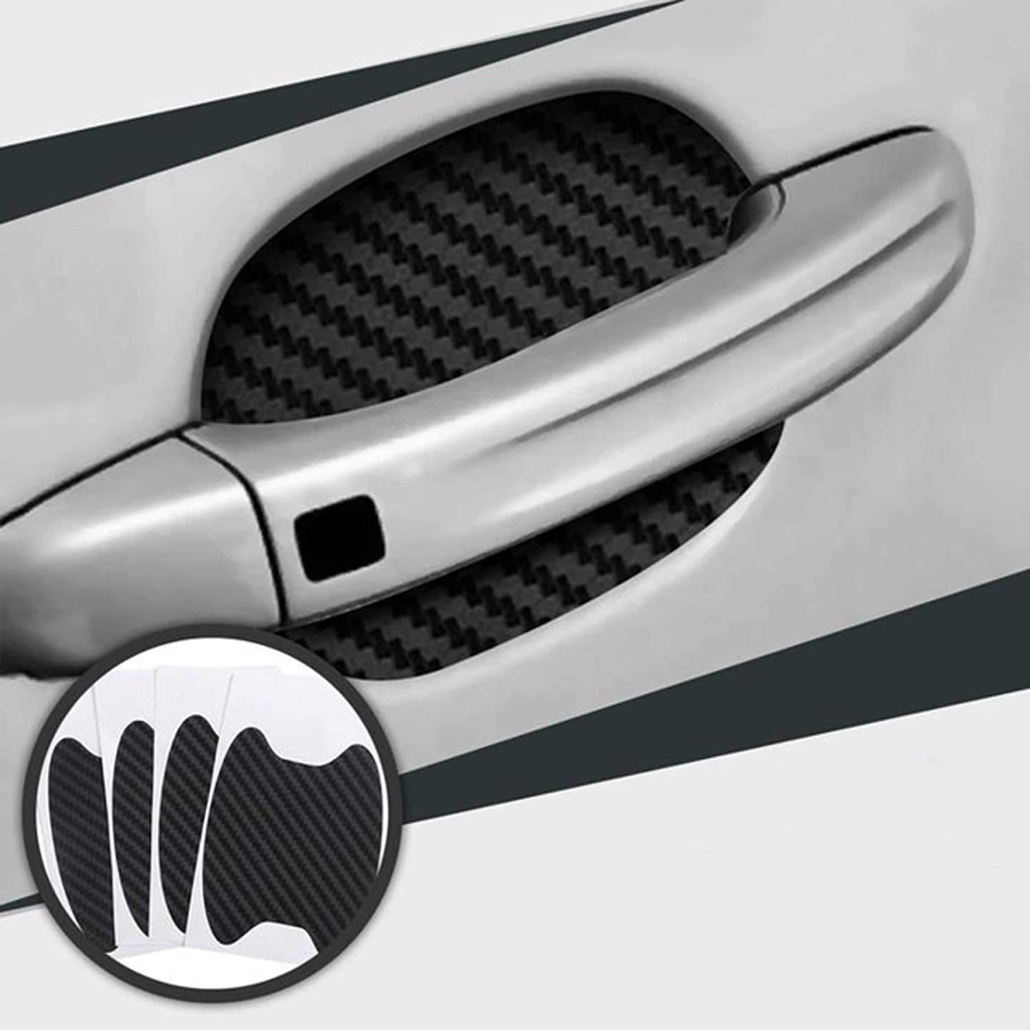 ZYTC 4pcs 3D Super Reflective Stickers Carbon Fiber Strips Car Side Door Edge Bumper Anti-Scratch Protection Guards Trim Stickers Universal (Door Handle Wrist Sticker Black)