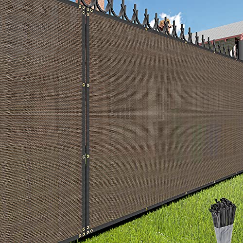 E&K Sunrise Fence Privacy Screen with Zipties, Brown 6' x 50' Commercial Outdoor Backyard Porch Deck Shade Windscreen Mesh Fabric 90% Blockage -Customized