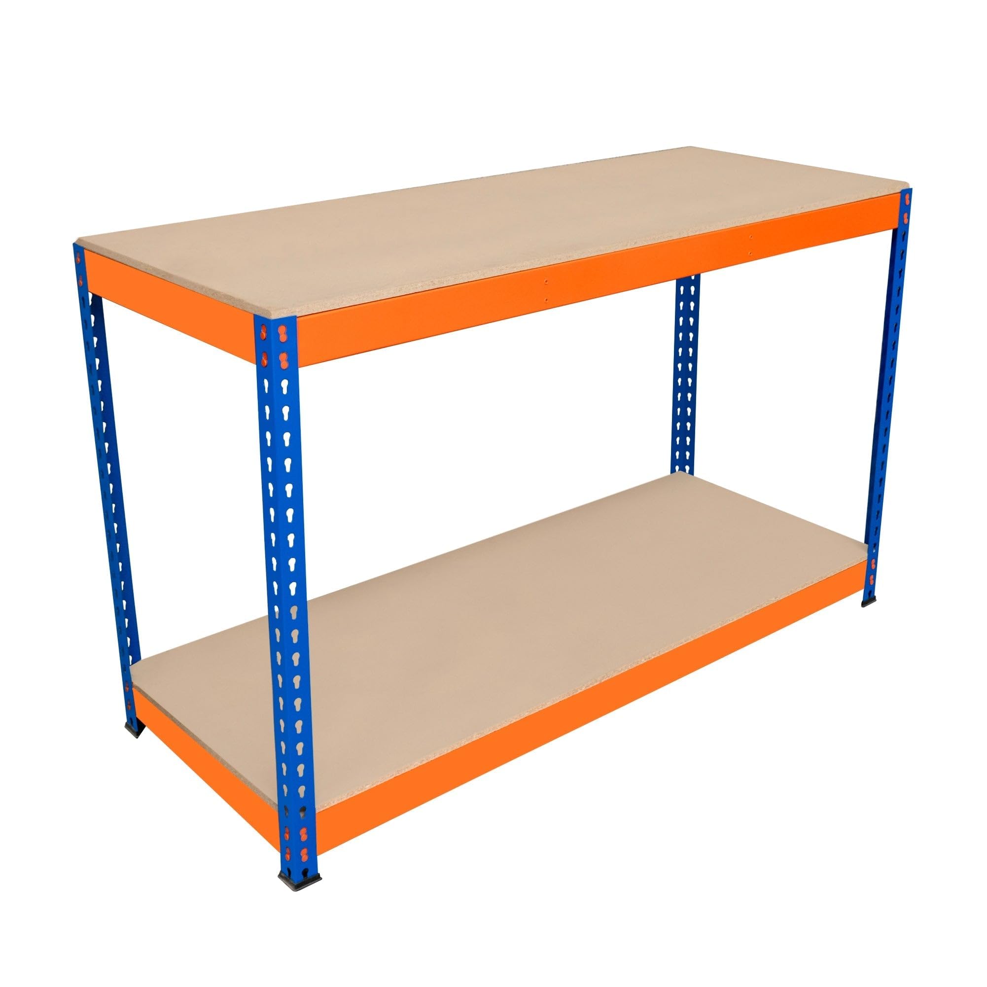 Établi Ajustable à 2 Niveaux S-Rax, Plan de Travail en Bois Aggloméré Robuste, Capacité 300kg, Bricolage Atelier Garage, Assemblage Sans Boulons, Pieds en Caoutchouc, 6 Renforts [150cm x 60cm x 90cm]