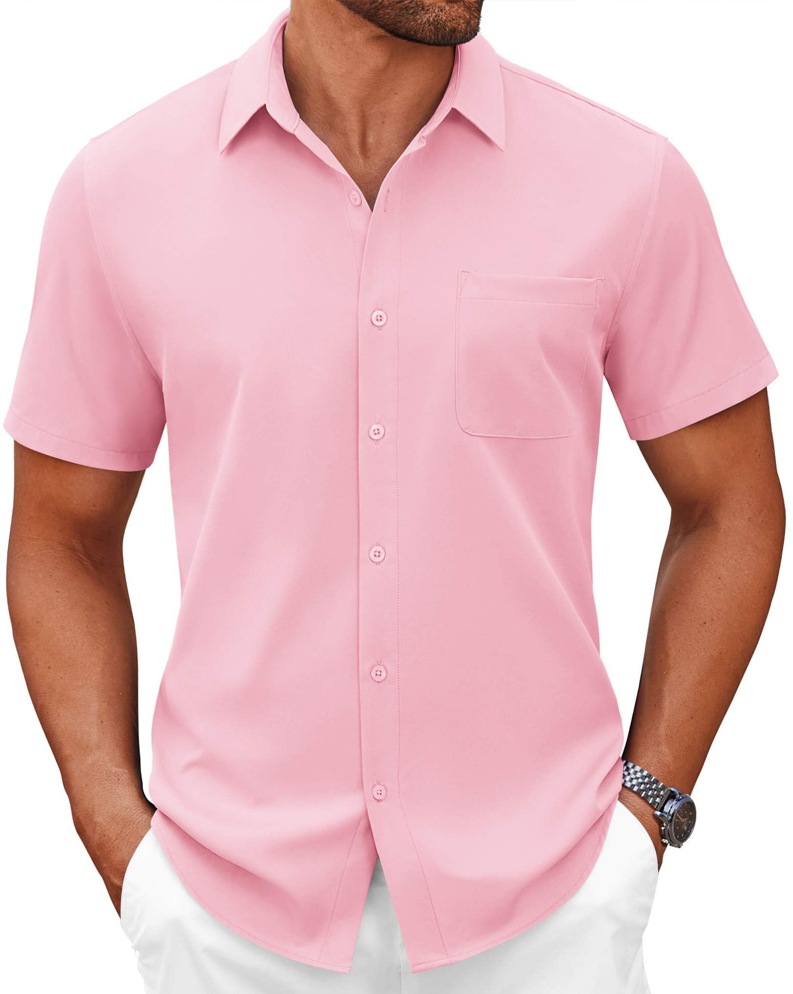 COOFANDY Mens Short Sleeve Button Down Shirts Casual Dress Shirts for Men Summer Untucked Shirts with Pocket