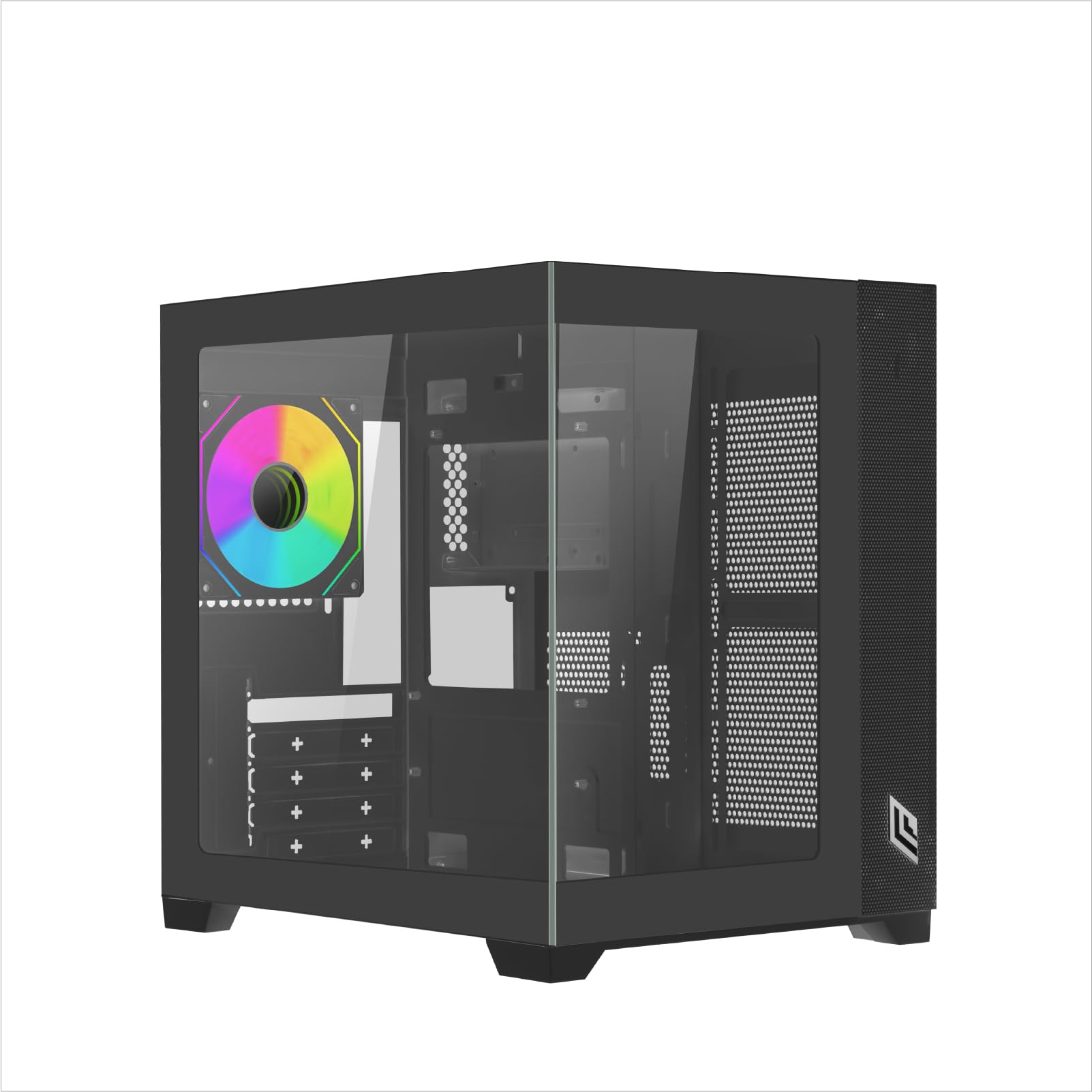 nouvian zk100 mini black, pc gaming mini tower con fan rgb e camera dual