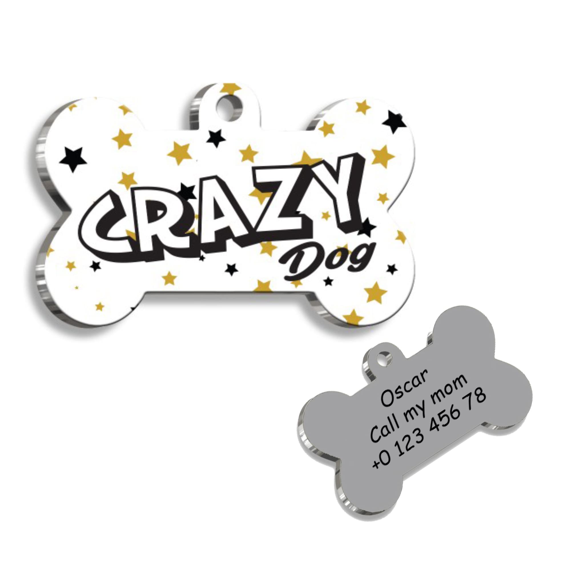 Crazy Dog Personalized Dog Tag - Custom Name Tag - ID Tag for Dog & Cat - Customized Pet Tags - Dog & Cat Name id Tag - Dog Name Tag - Engraved Dog Tag