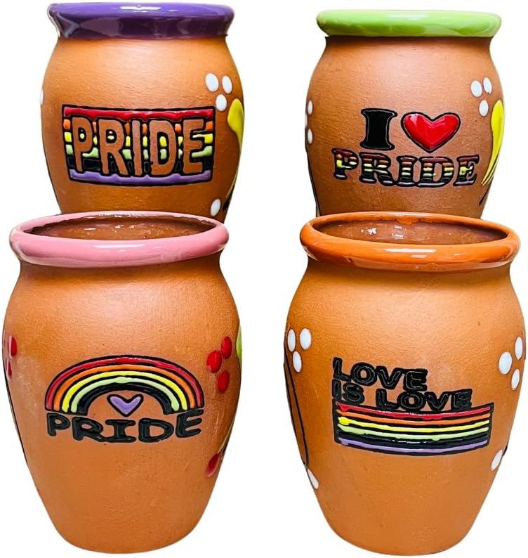 Set of 4 Pride Cantarito Cup - Set Clay Cantarito - Handmade Cups - Made in Mexico - Cantaritos de Barro- Mexican Margarito Cups - Bloody Mary Cups - Cocktail Cups