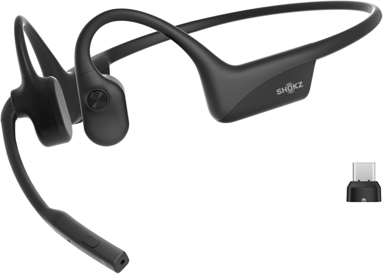 OpenComm2 UC 2025 Upgrade – Open-Ear Wireless Computer Headset with Boom Mic, Bone Conduction Bluetooth Stereo Headphones, USB-C Dongle Compatible with PC and Mac, Zoom Certified – C120 UC