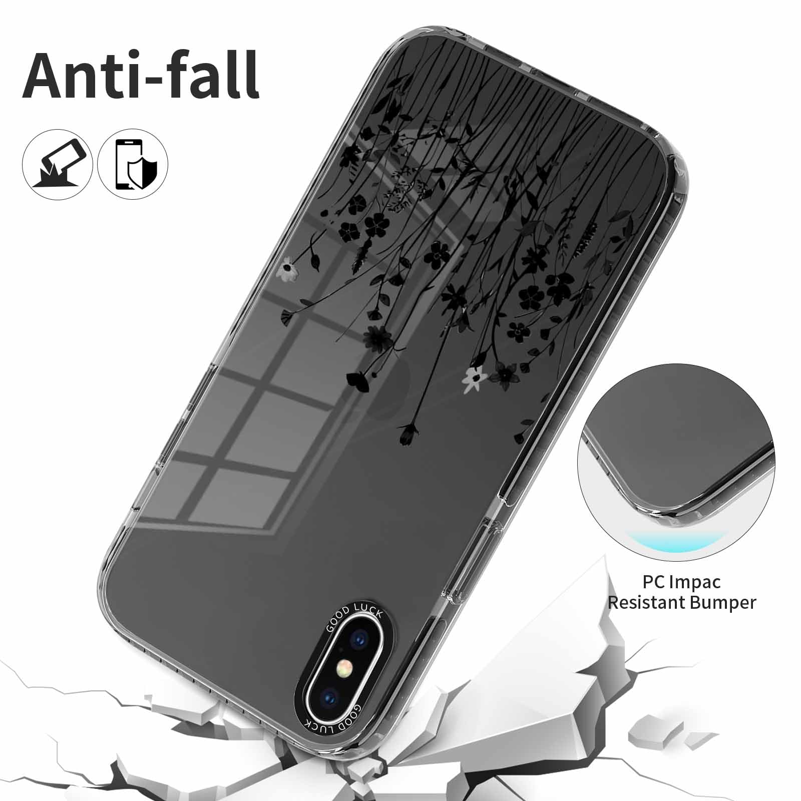 Garegce Cover Trasparente per iPhone X/XS e 2x Vetro Temperato, Custodia Case in Silicone Trasparente Sottile e Leggera-5,8 Pollici- Nero