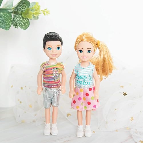 Vista 3 de ONEST 10 juegos de mini muñecas de 5 pulgadas con ropa de muñeca, trajes de fiesta para niños, accesorios para muñecas