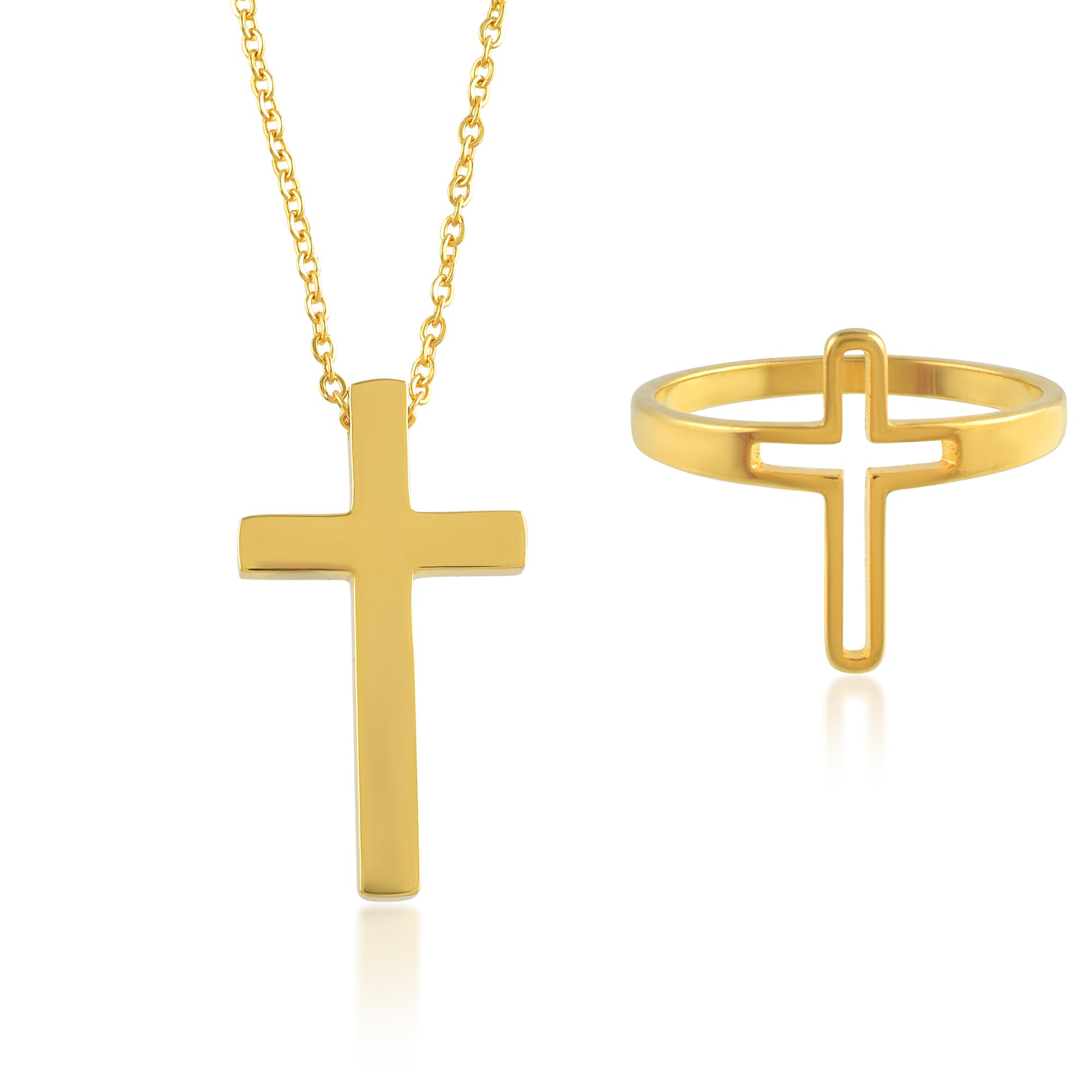 memoir Brass Micron Gold Crucifix Cross pendant with matching finger ring Christian jewellery combo for Men Women boys girls (CMWR4538)-picture-13