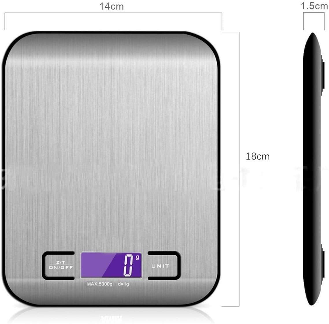 Báscula Digital de Cocina, báscula de Acero Inoxidable para Hornear en casa o en la Cocina, báscula de 5 kg, Pantalla LCD, fácil de Limpiar