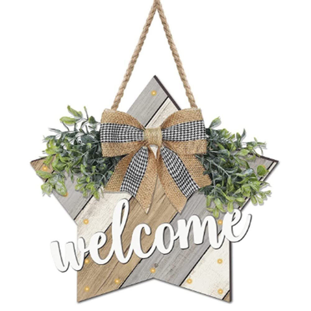 Welcome Sign for Front Door Decor & Wall Decor, Door Decorations Hanging Outdoor with 20 LED Lights and Premium Greenery, Gift for Housewarming Holiday Home Decoration (No battery)