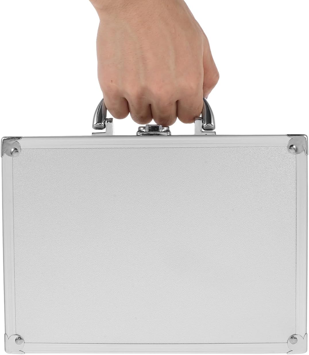 Housoutil Aluminum Briefcase with Lock, Silver Alloy Carry Case with Padded Foam, Lockable Metal Hard Toolbox, Aluminum Padded Case for Travelers Luggage Craftsman Travel Cash Instruments Makeup