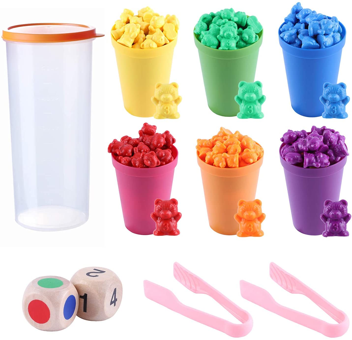 Rainbow Counting Bears Set, 70pcs Rainbow Counting Bears Sorting Bears Color Counting Bears with Stacking Cups, Montessori Rainbow Matching Game Educational Sorting Toy for Toddler