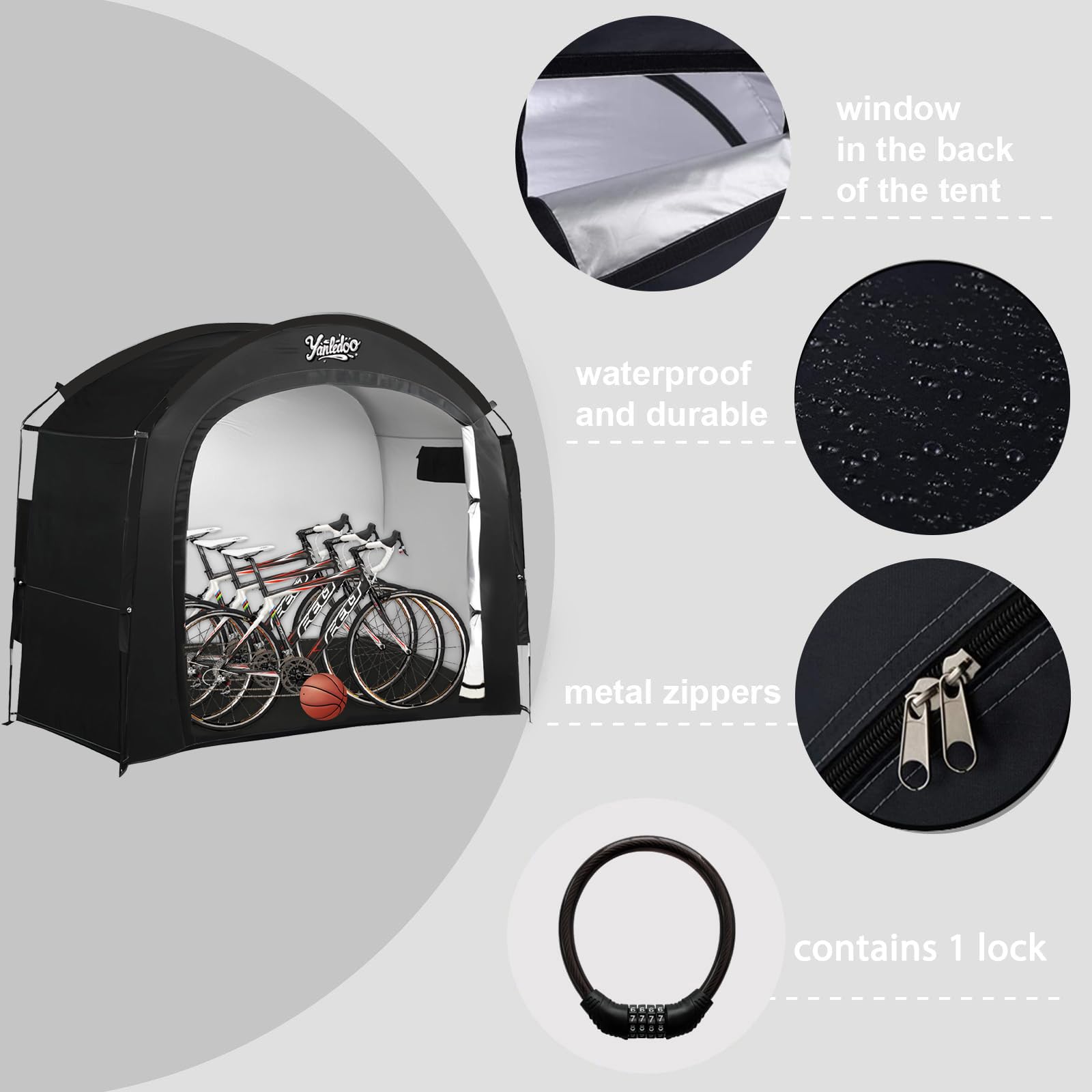 Bike Storage Tent, Outdoor Shed with Thick Waterproof Fabric, 30% More Top Space, Fits 2/3/4/5 Bikes or Tricycles, Easy Setup, Portable Cover for Garden Tools & Motorcycles - 4