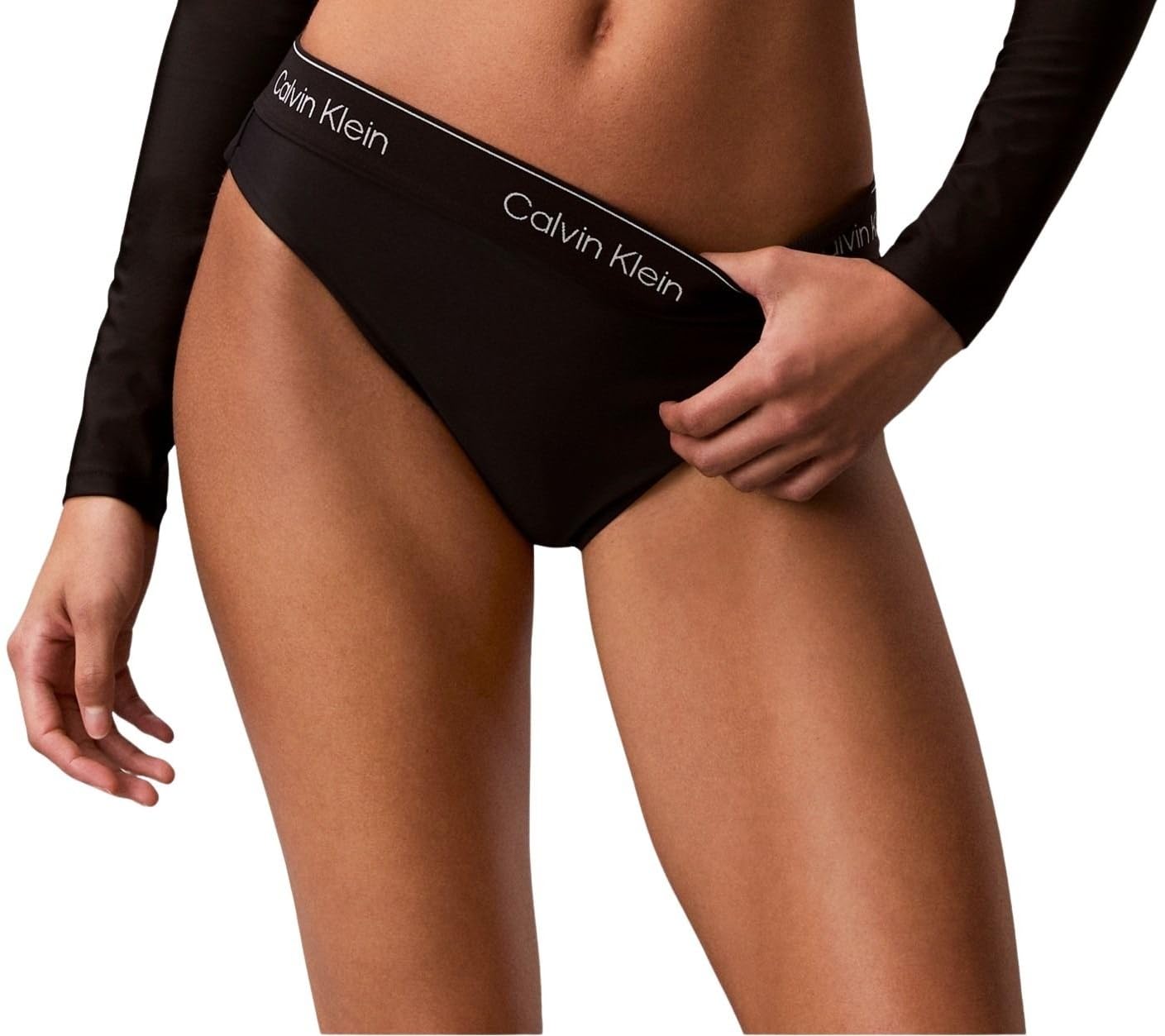 Calvin Klein Women's Bikini Bottoms with Logo Waistband, Black (Black), XS