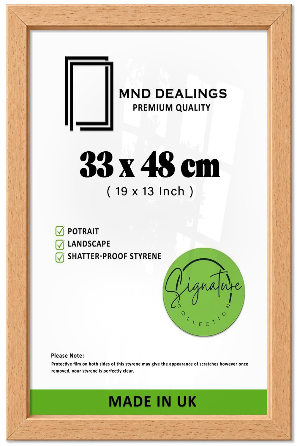 MND Dealings | Flat Rectangle Poster Frame (33 X 48 CM) — Engineered Wood Construction For Horizontal Or Vertical Wall Display (19 X 13 Inch) | Versatile Mounting Options And Beech Finish
