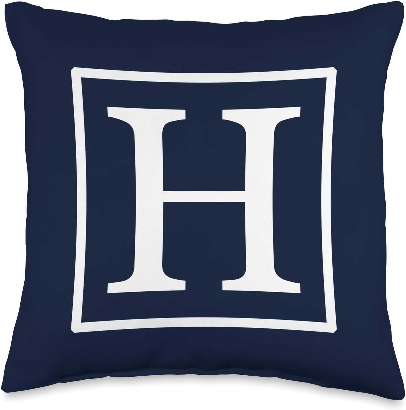 White English Alphabet Letter H Monogram Initial Navy Blue Throw Pillow