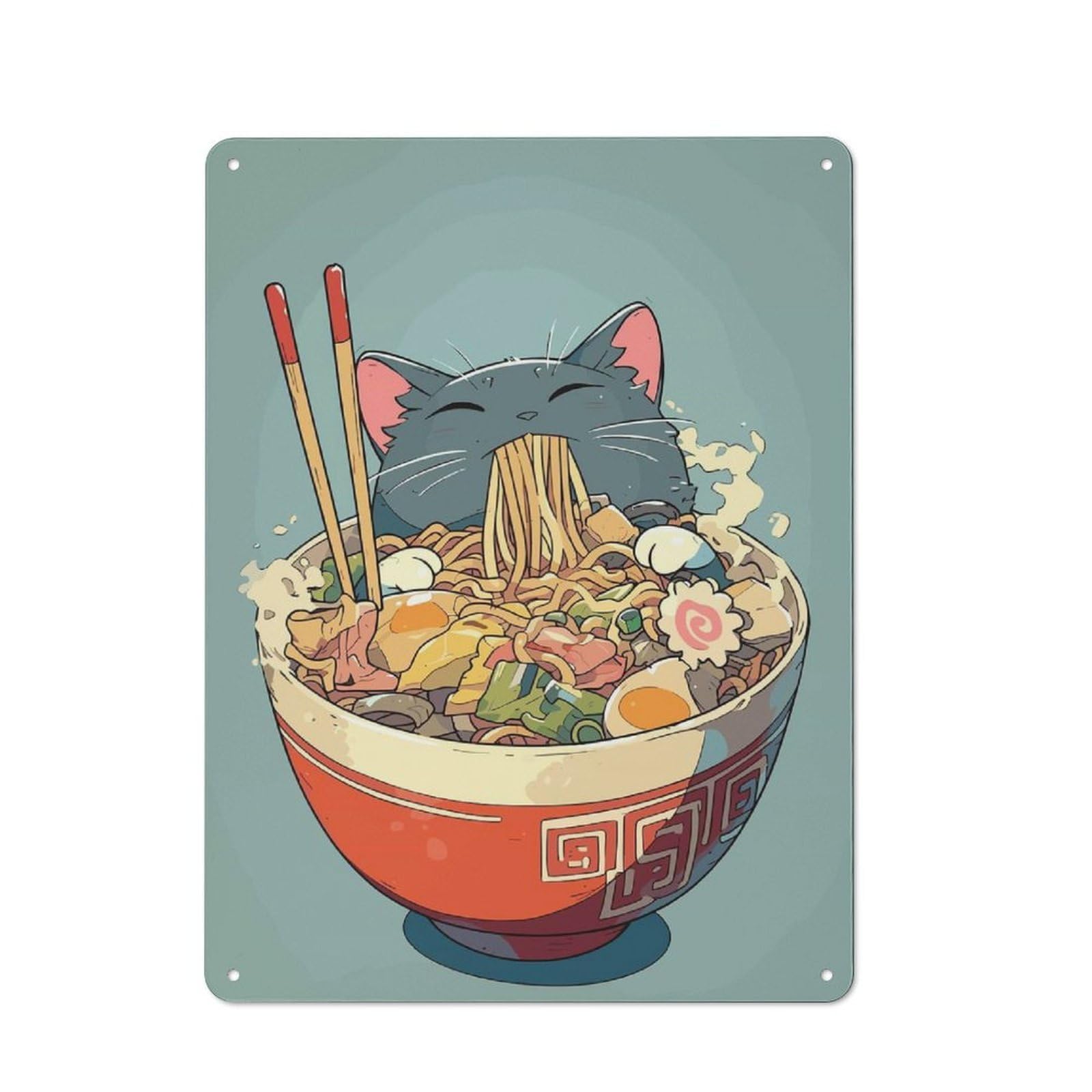 Junmoney Style-10 Retro Ramen Noodle Anime Cat Vintage Metal Sign 40X30cm, Room Wall Plaque For Flat, Dorm Room, Lounge Or Cafe