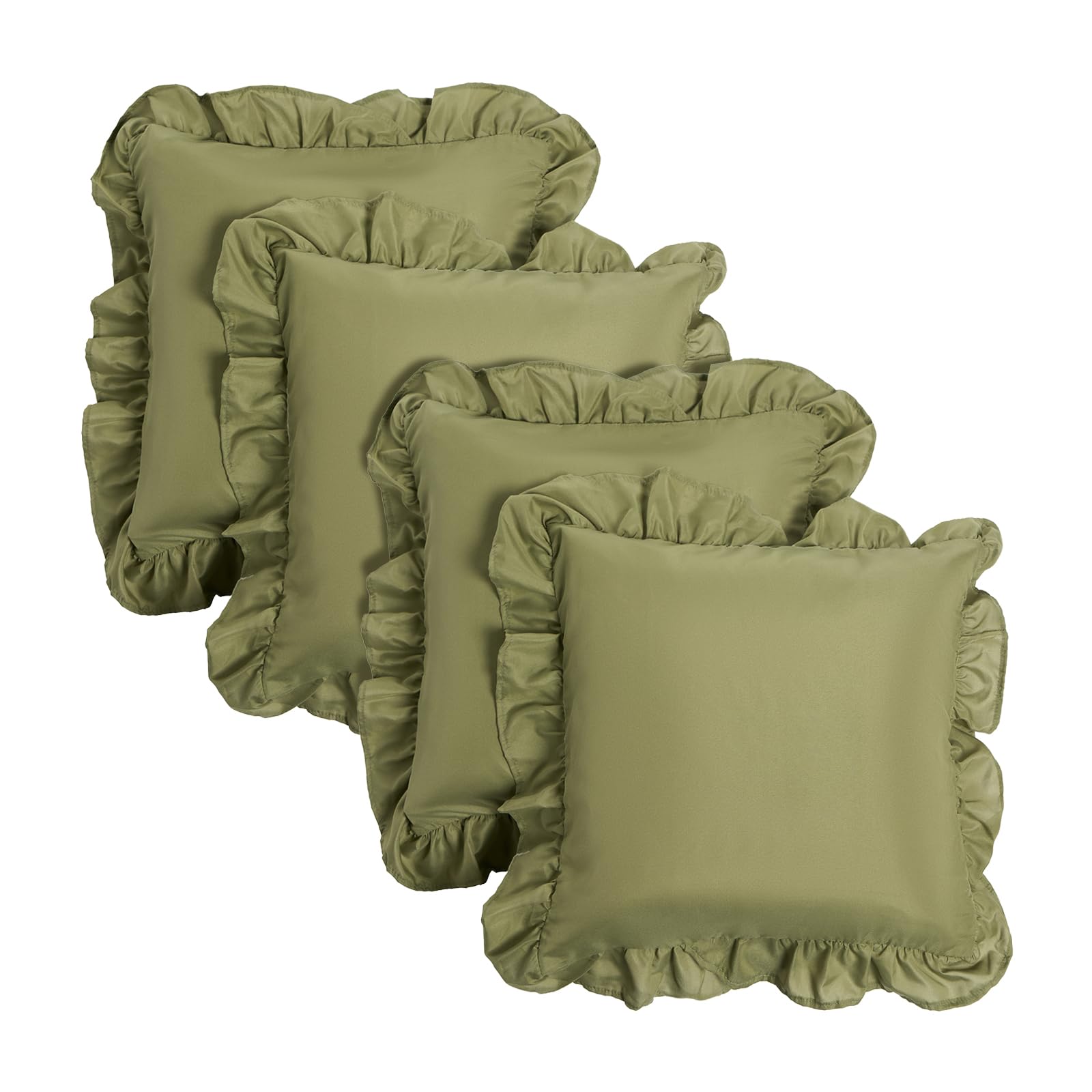 Ohs Women's Olive Green Cushion Covers 45 X 45 Set Of 4, Soft Comfy Frill Edge Throw Pillow Covers With Invisible Zipper Sofa Cushions Home Decor For Bedroom Living Room,