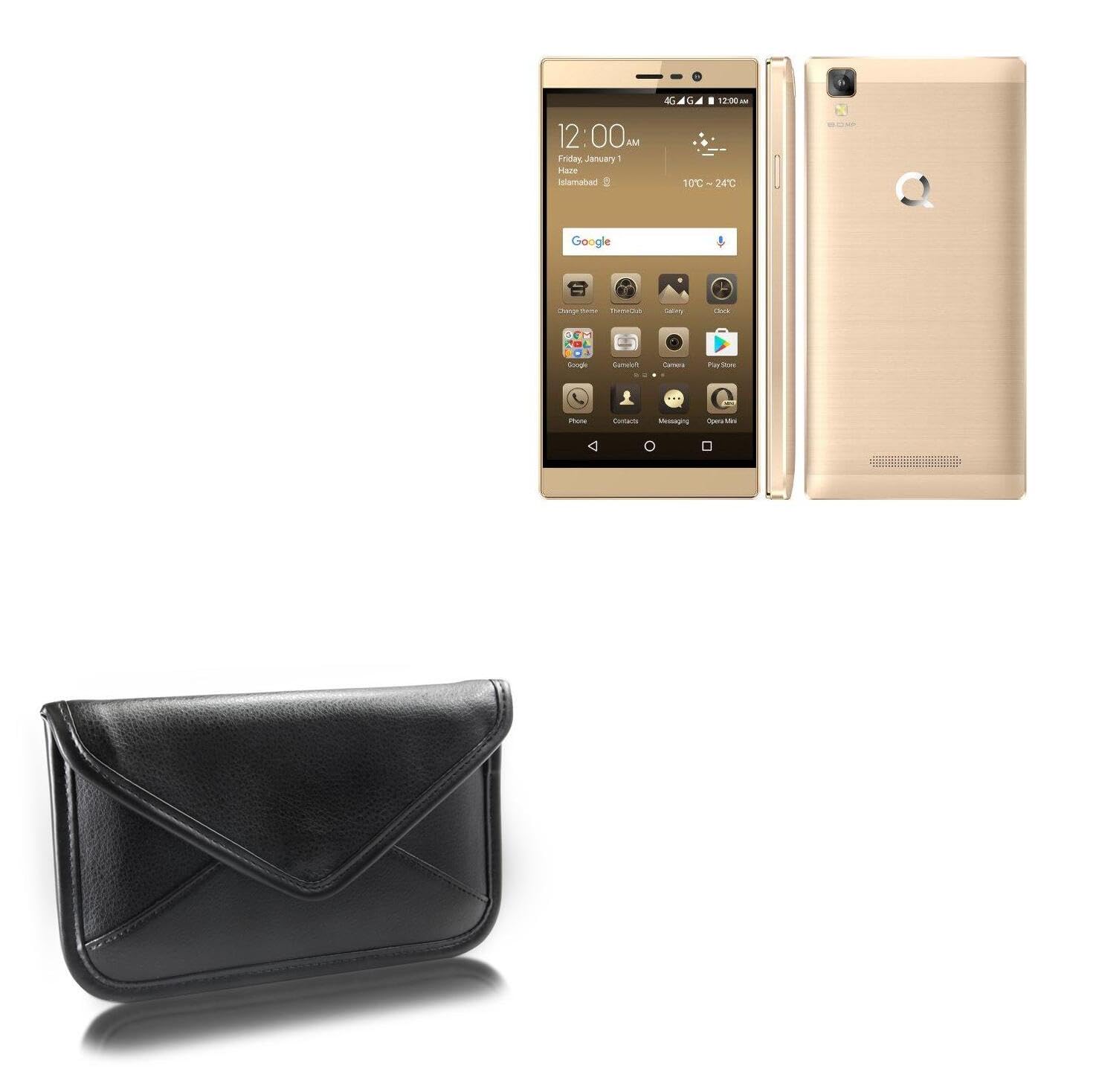 BoxWave Case Compatible with QMobile E1 - Elite Leather Messenger Pouch, Synthetic Leather Cover Case Envelope Design - Jet Black