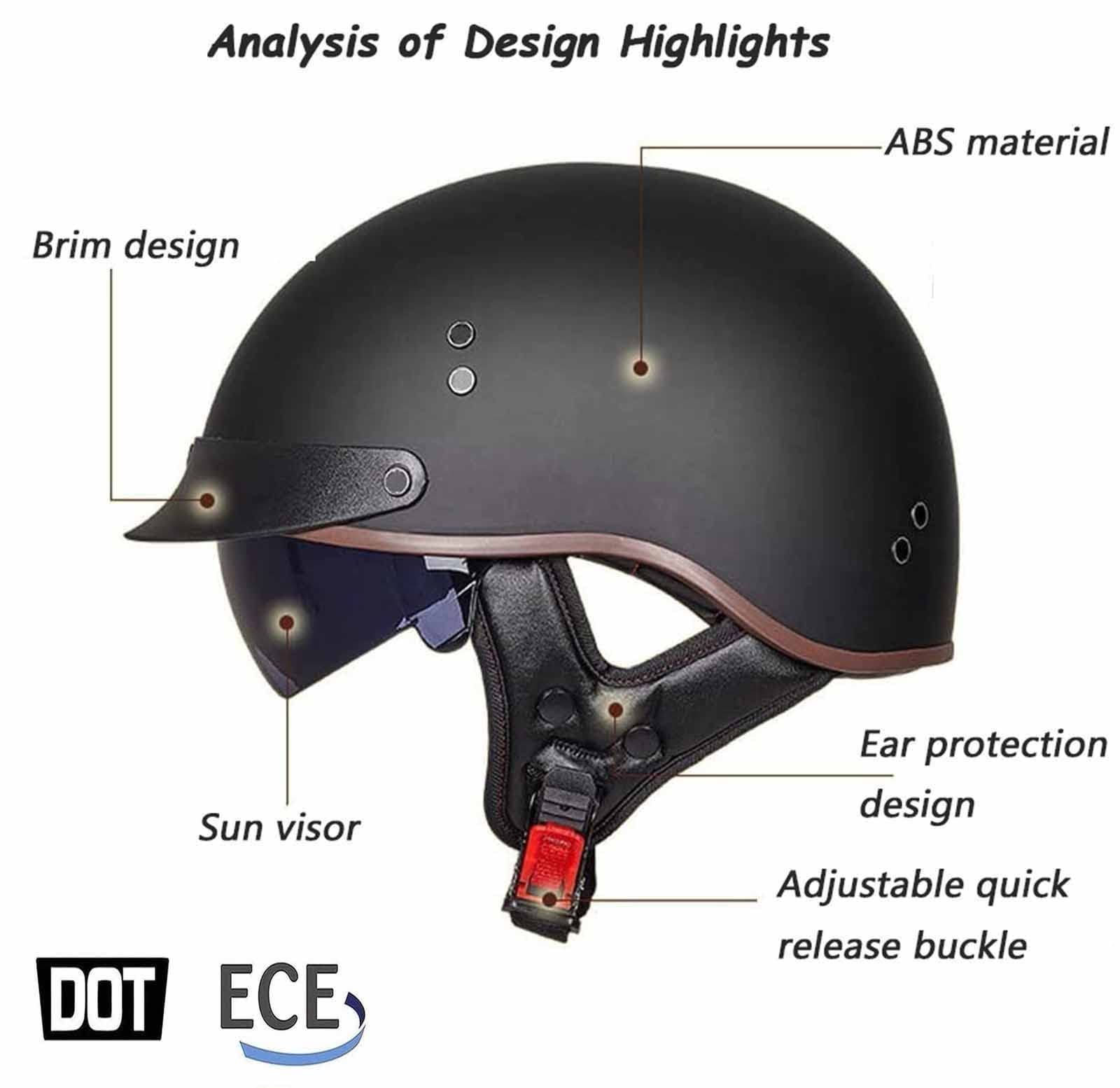 Caschi Cromwell Caschi Jet e Demi-Jet Casco Moto A Mezzo Casco Retrò Casco di Sicurezza per Scooter Chopper Cruiser Certificazione DOT/ECE con Visiera per Adulti